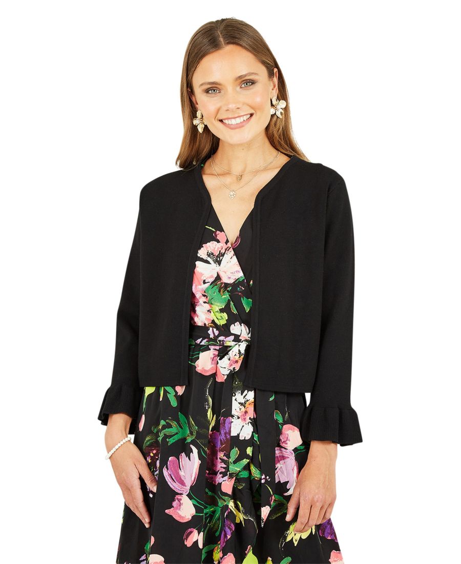 

Укороченный женский кардиган с рукавами-колоколами Yumi, Black