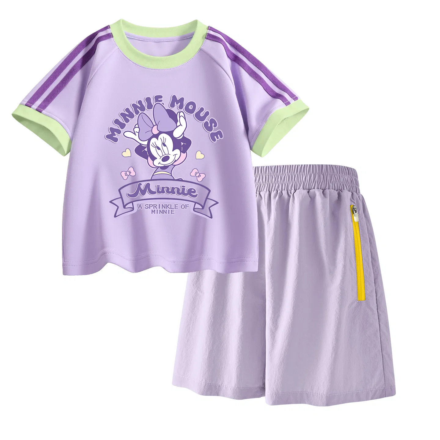 Детская повседневная спортивная футболка с круглым вырезом Disney, Di Color Sky Purple+Solid Color Taro Paste Purple