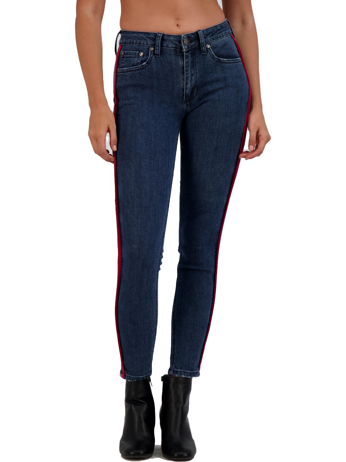 

Женские узкие джинсы с высокой посадкой и контрастной отделкой Just Black, цвет dark denim-red