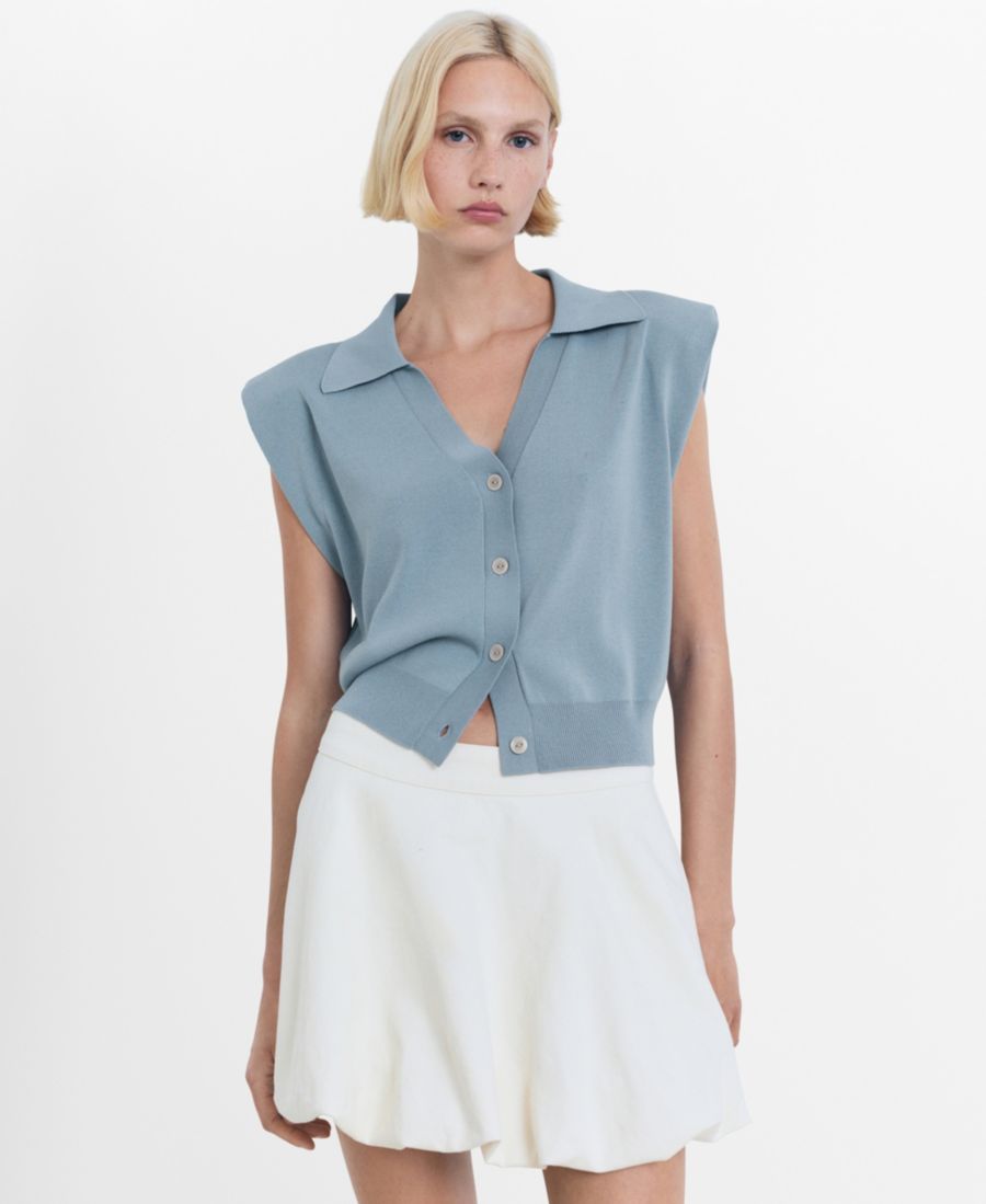 

Женский трикотажный жилет с подплечниками из тонкой вязки MANGO, Blue