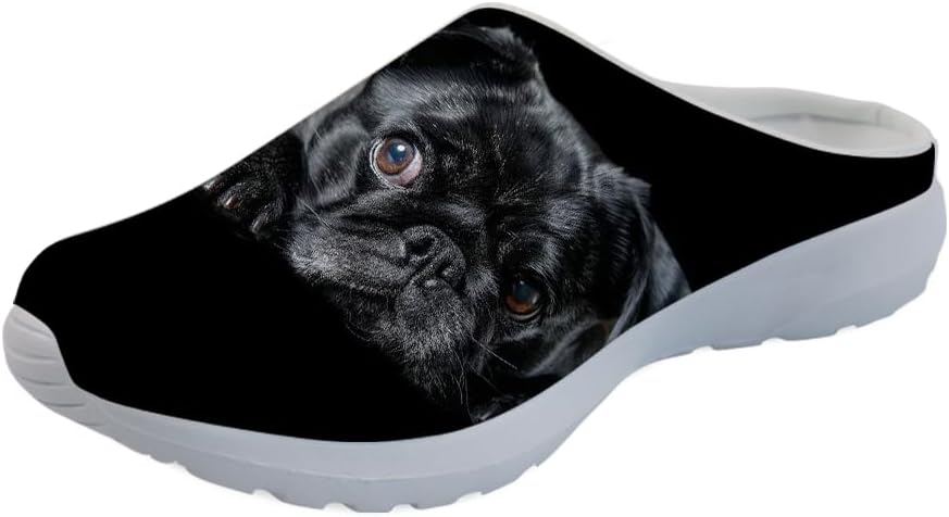 

Кроссовки Forchrinse Christmas с Санта-Клаусом и снежинкой для женщин, мюли, сетчатые слипоны, мужские садовые сабо, рождественская обувь для прогулок, для дома, работы и спортзала, Pug