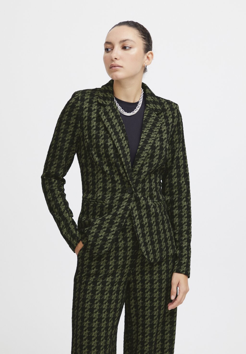 

Блейзер Ihkate ICHI, цвет parrot green houndstooth