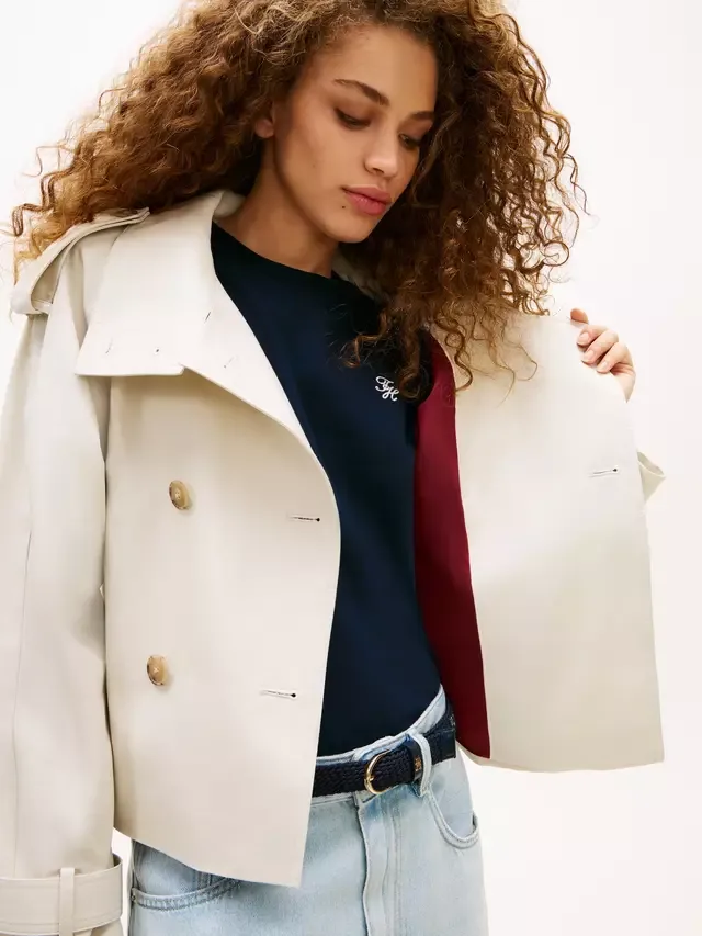 Водоотталкивающая короткая куртка-тренч, кремового цвета Tommy Hilfiger — фото 4