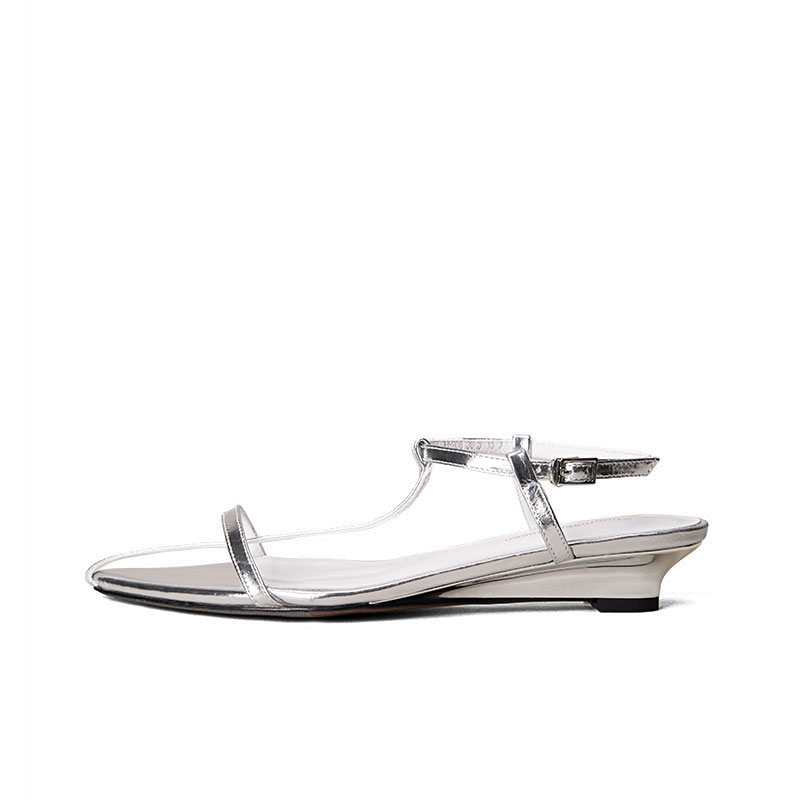 SHOEMAKER QUEEN Женские сандалии на одной застежке серебристые на платформе, цвет Silver-Wedge Heel