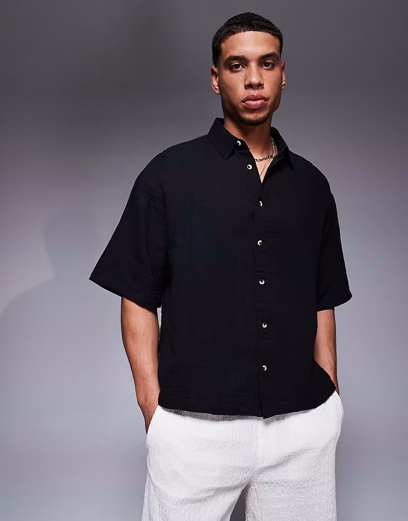 

Рубашка ASOS DESIGN из фактурной ткани черного цвета