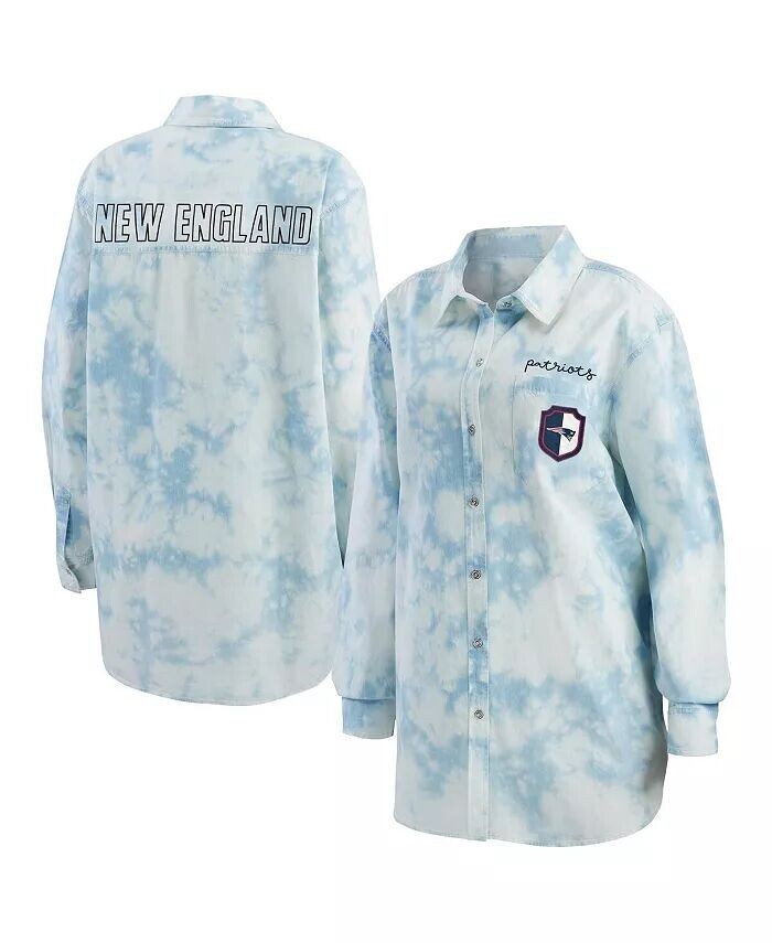 

Женская джинсовая рубашка New England Patriots Chambray Acid-Washed с длинным рукавом и застежкой на пуговицы WEAR by Erin Andrews