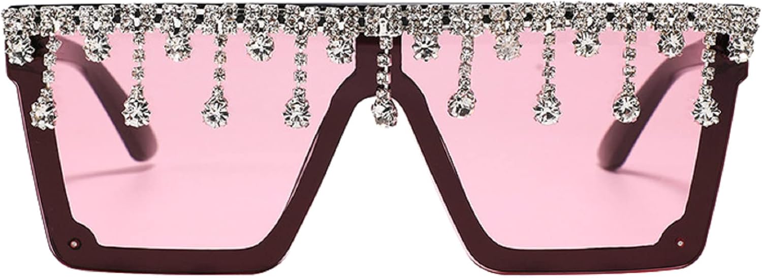 

Крупные квадратные солнцезащитные очки с блестками и стразами для женщин и мужчин, с плоской верхней частью, модные солнцезащитные очки с бриллиантовой кисточкой и сверкающими элементами mincl, Black&pink