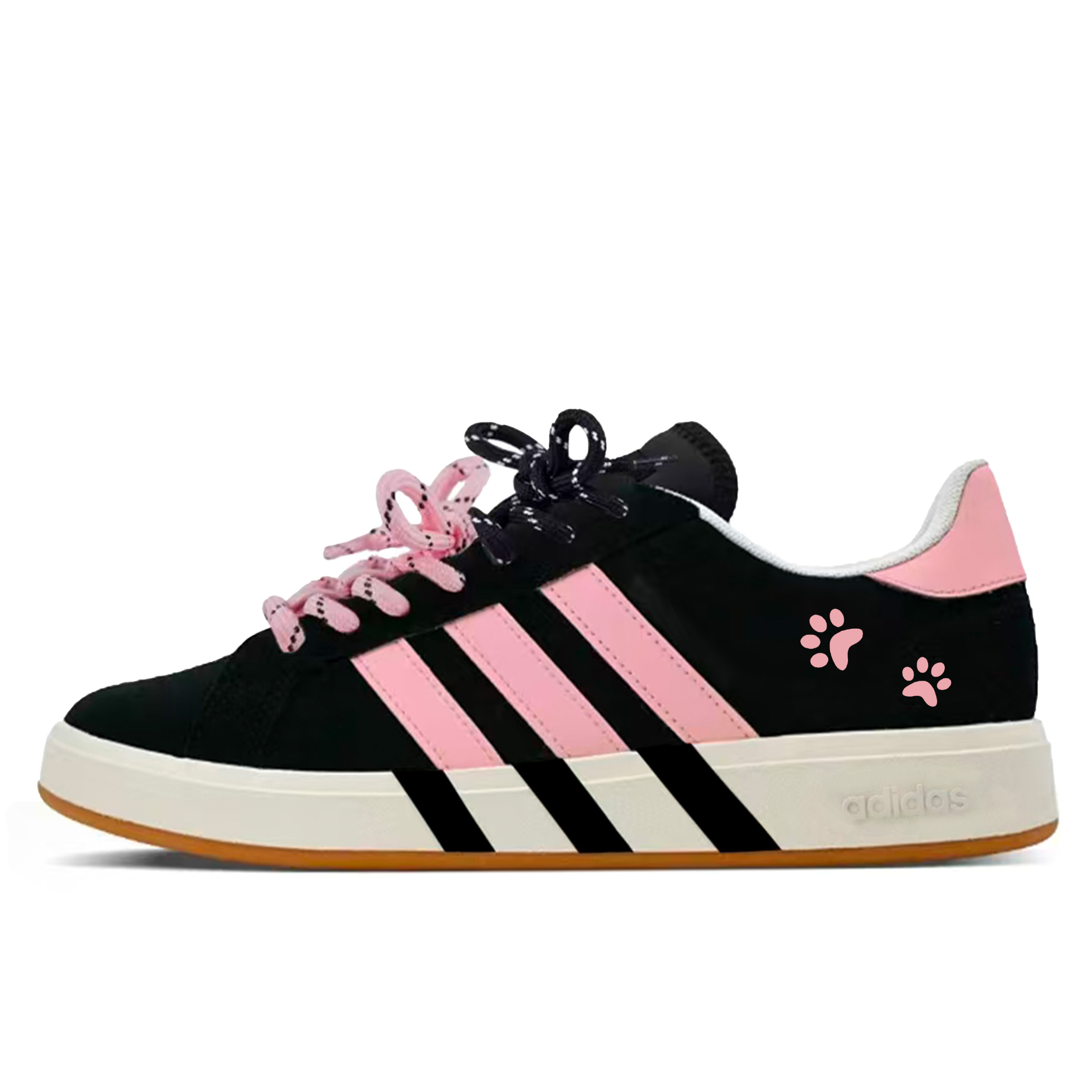 

Adidas Grand Court Base 00s Black Pink Sweet Cupcake из синтетической кожи, сплит-кожи, устойчивые к истиранию, низкие