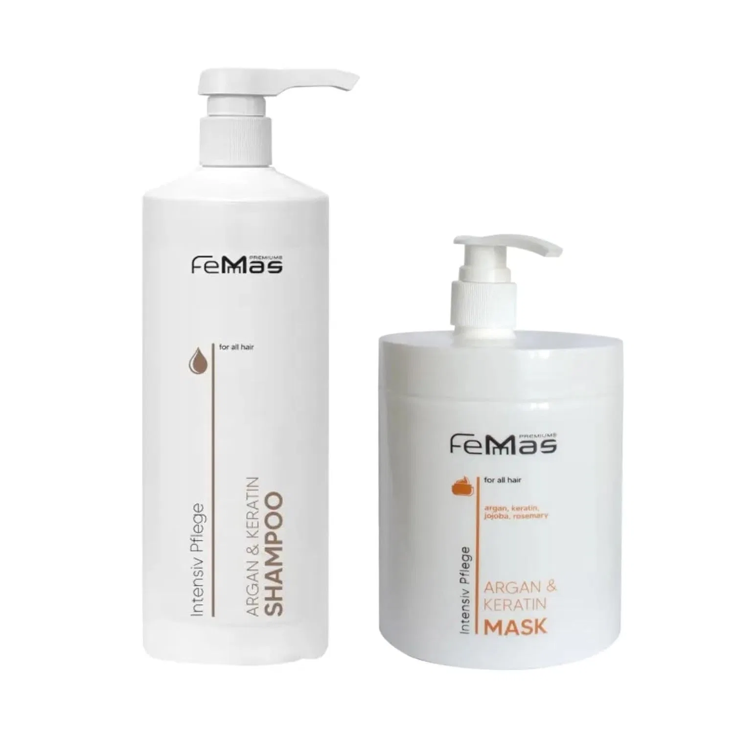 Шампунь и маска для волос с аргановым маслом и кератином от FemMas Femmas, Shampoo + Mask