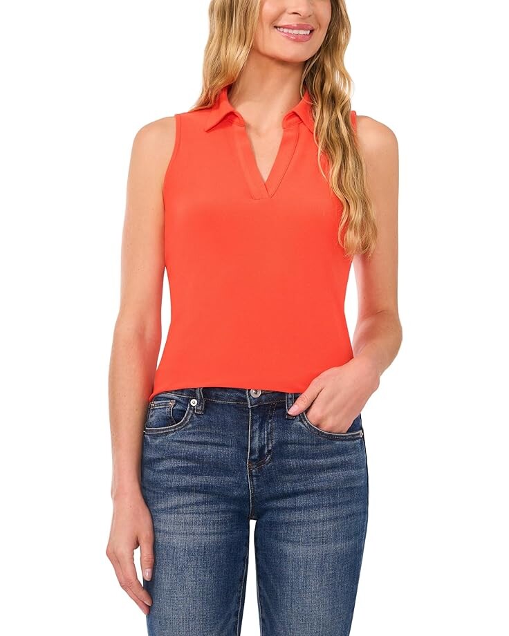 

Поло CeCe Sleeveless V-Neck Polo Knit Top, цвет Tigerlily