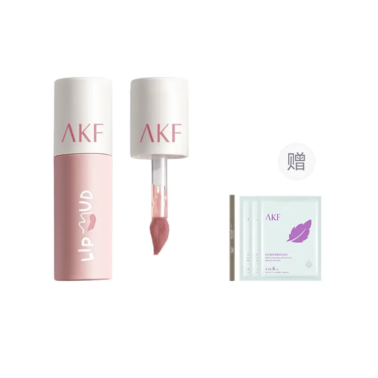 

Матовый блеск для губ Lip Clay с эффектом осветления, легко растушевывается, стойкий AKF, светло-априкот Pink M26+Eyebrow Pencil 01+Makeup Remover Wet Tissue 18ml