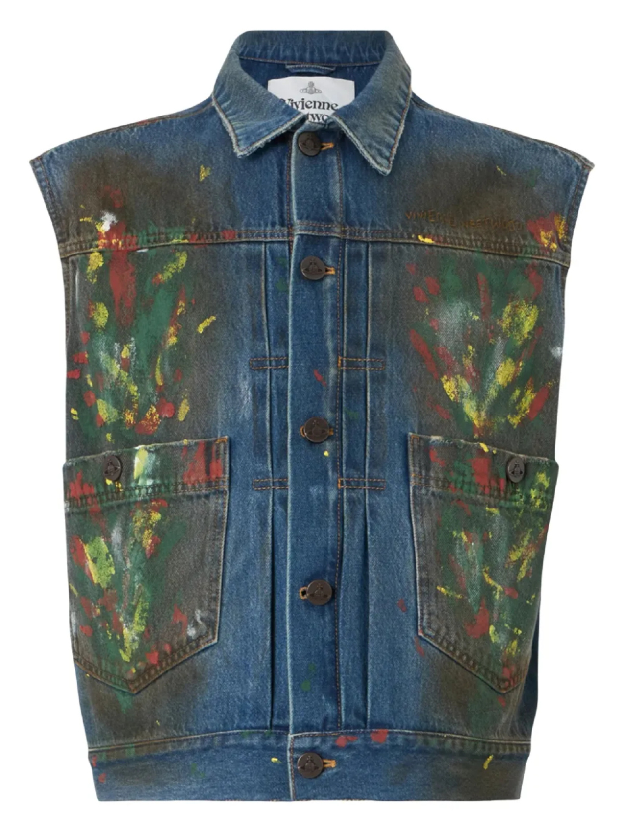 

Джинсовый жилет Марлен, забрызганный краской Vivienne Westwood, синий