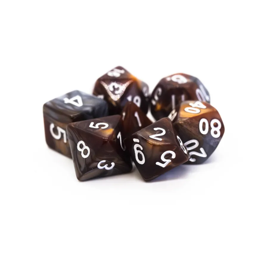 

Поли-набор «Коричневый и серебристый с белым» (7), Acrylic-Resin Dice - Vorpal (Poly Sets)