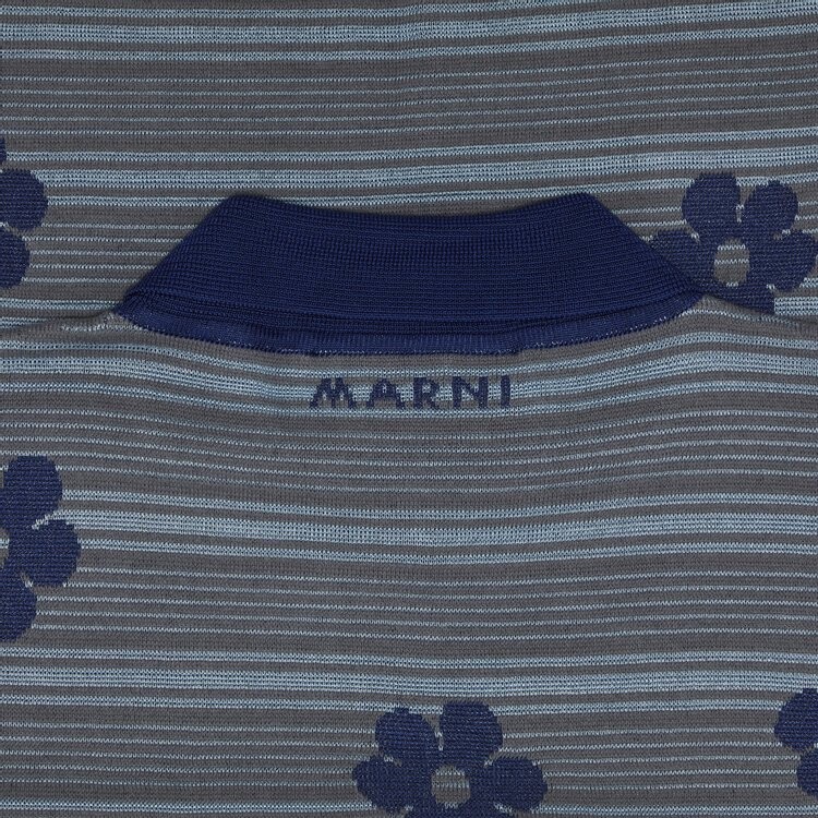 Поло Marni Striped Flowers Long-Sleeve Polo Neck, цвет Mazarine Blue — фото 3