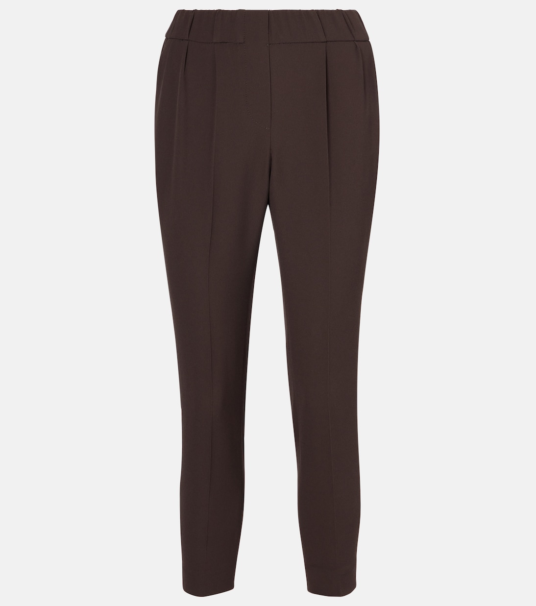 

Облегающие укороченные брюки из крепа Brunello Cucinelli, Dark Chocolate