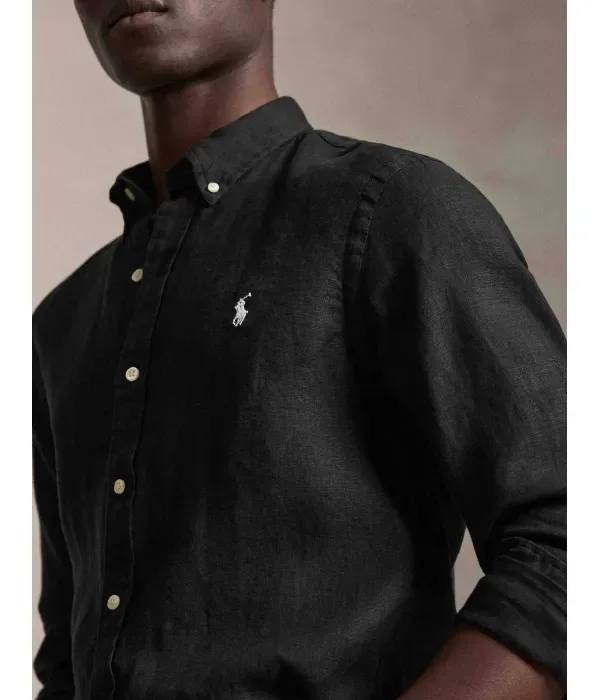 Льняная рубашка slim fit Polo Ralph Lauren, черный — фото 4