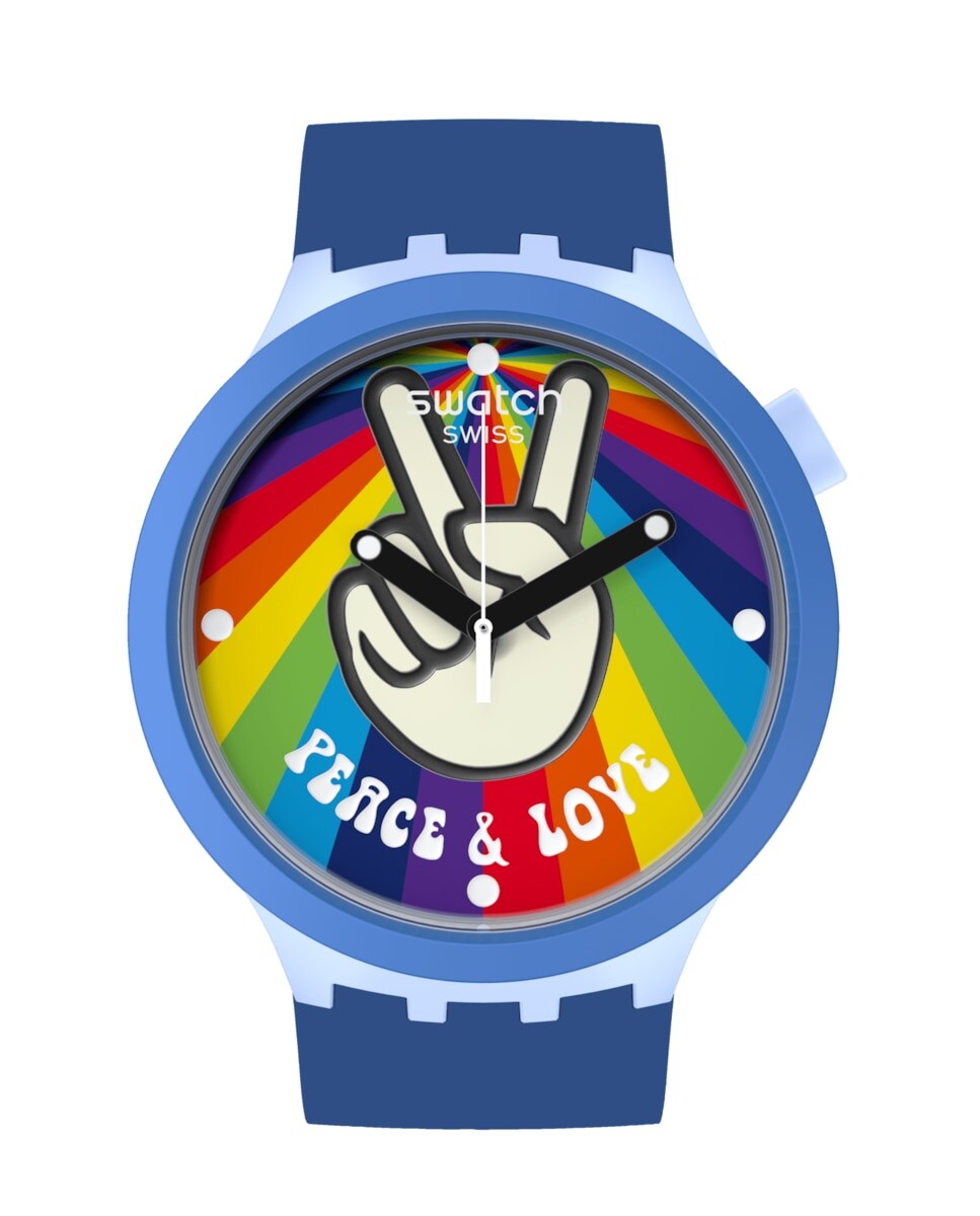 

Часы Peace Hand Love с синим силиконовым ремешком Swatch, синий