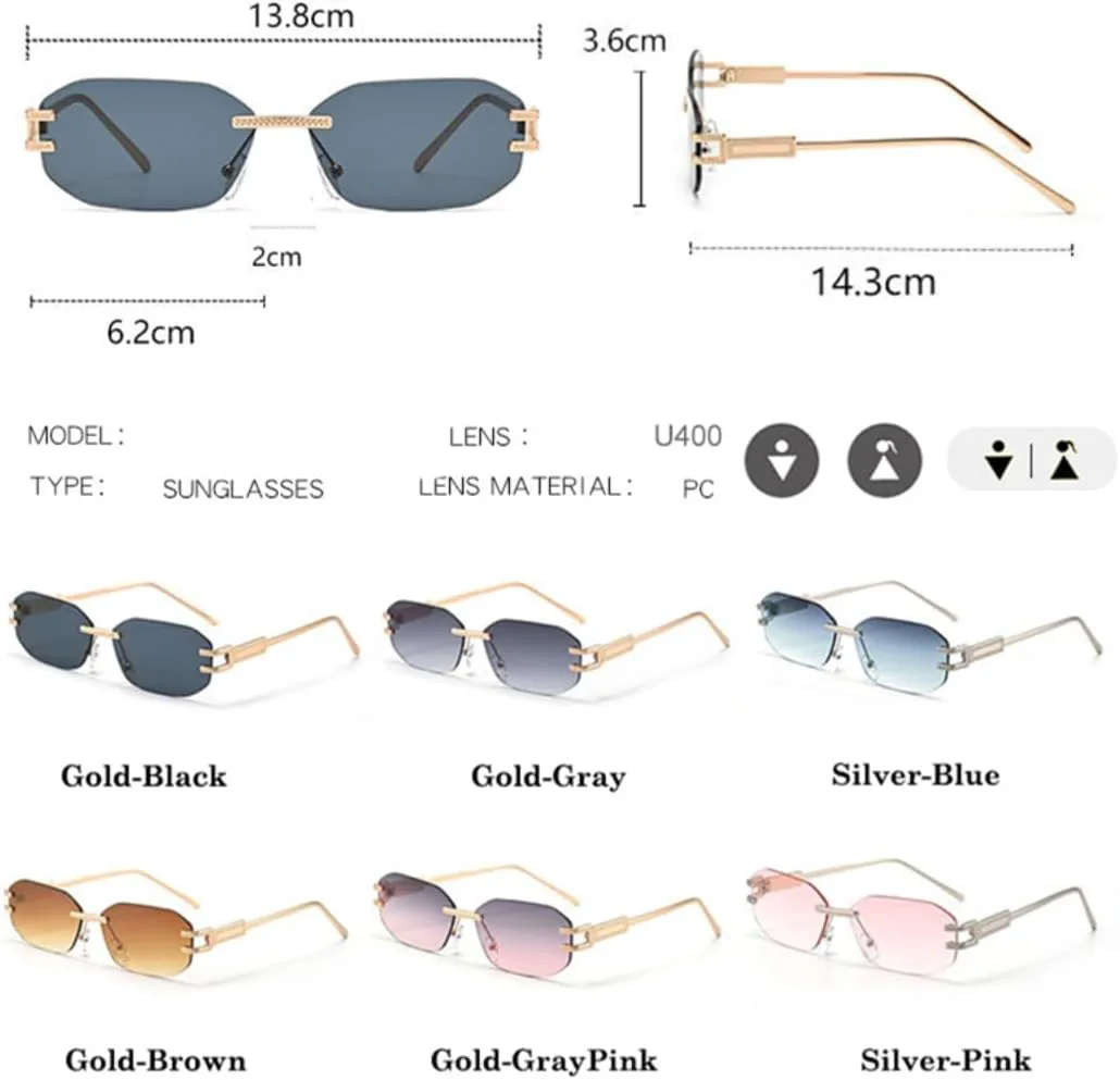 

Женские квадратные солнцезащитные очки без оправы в стиле панк, модные прямоугольные солнцезащитные очки с защитой от УФ-излучения UV400 TVTBBVV, Gold-black