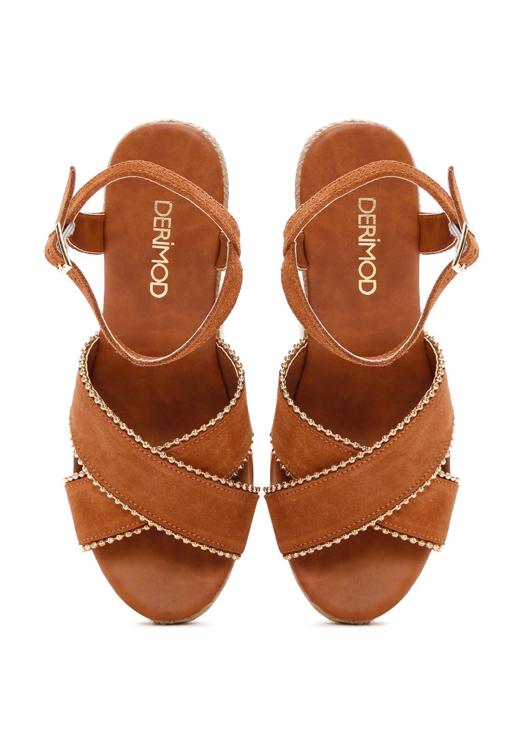 Босоножки на танкетке High heeled sandals Derimod, светло-коричневый — фото 3
