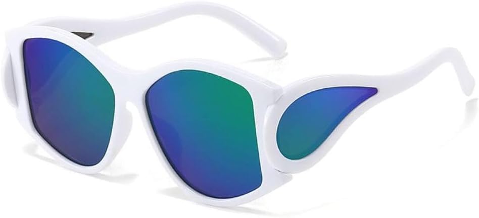 

Панк-солнцезащитные очки для мужчин, большие солнцезащитные очки «кошачий глаз» для женщин, солнцезащитные очки в стиле стимпанк, модные очки неправильной формы MTZJH, C7whiteblue