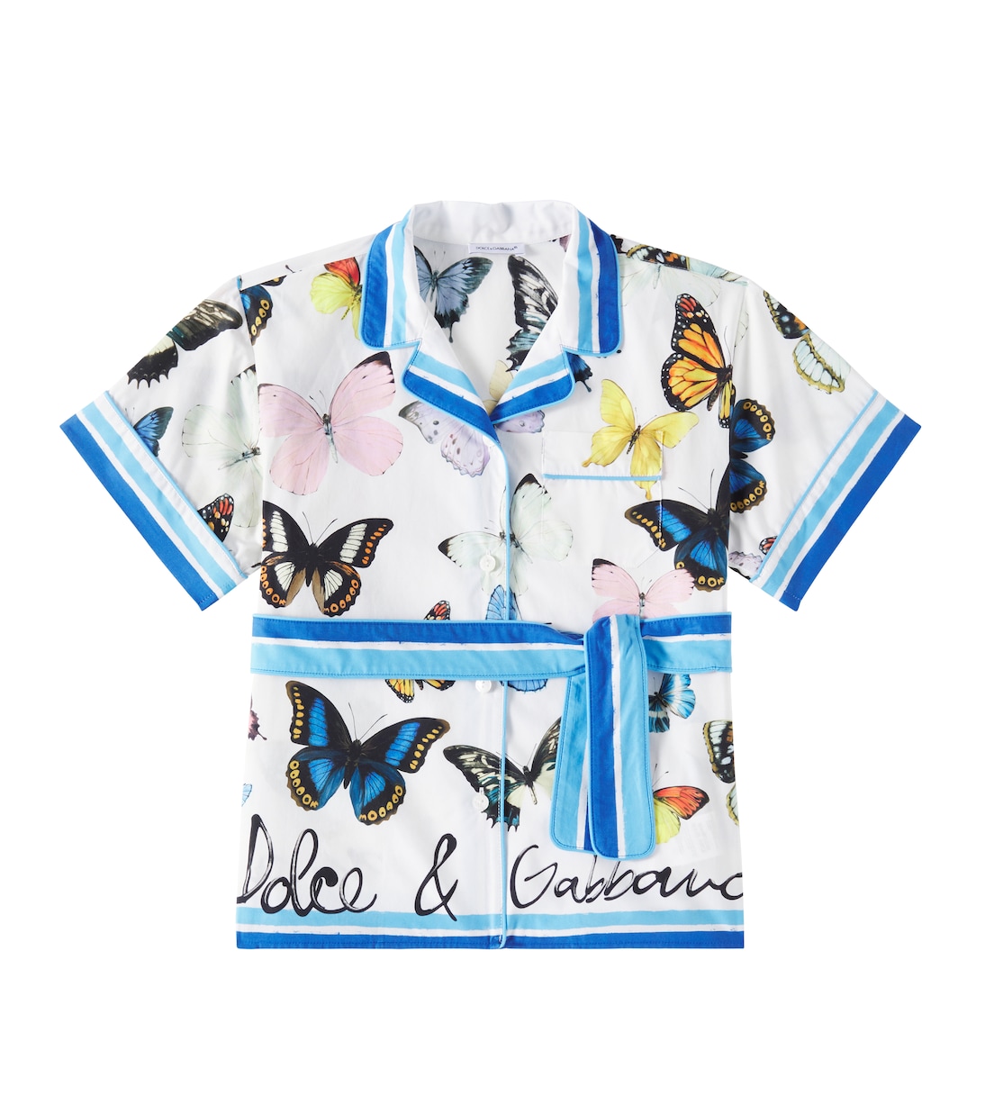 

Рубашка из хлопкового поплина с принтом и поясом Dolce&Gabbana Kids, Farfalle Bordo Blu