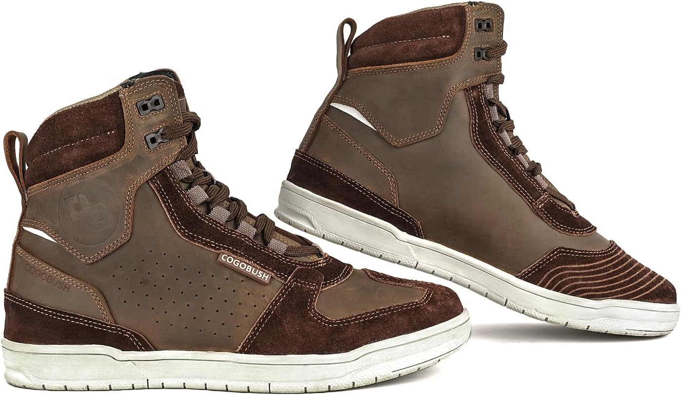 

Мужские кожаные мотоциклетные ботинки - противоскользящая подошва, защита голеностопа, кожа Crazy Horse, мужские мотоциклетные ботинки коричневые Cogobush