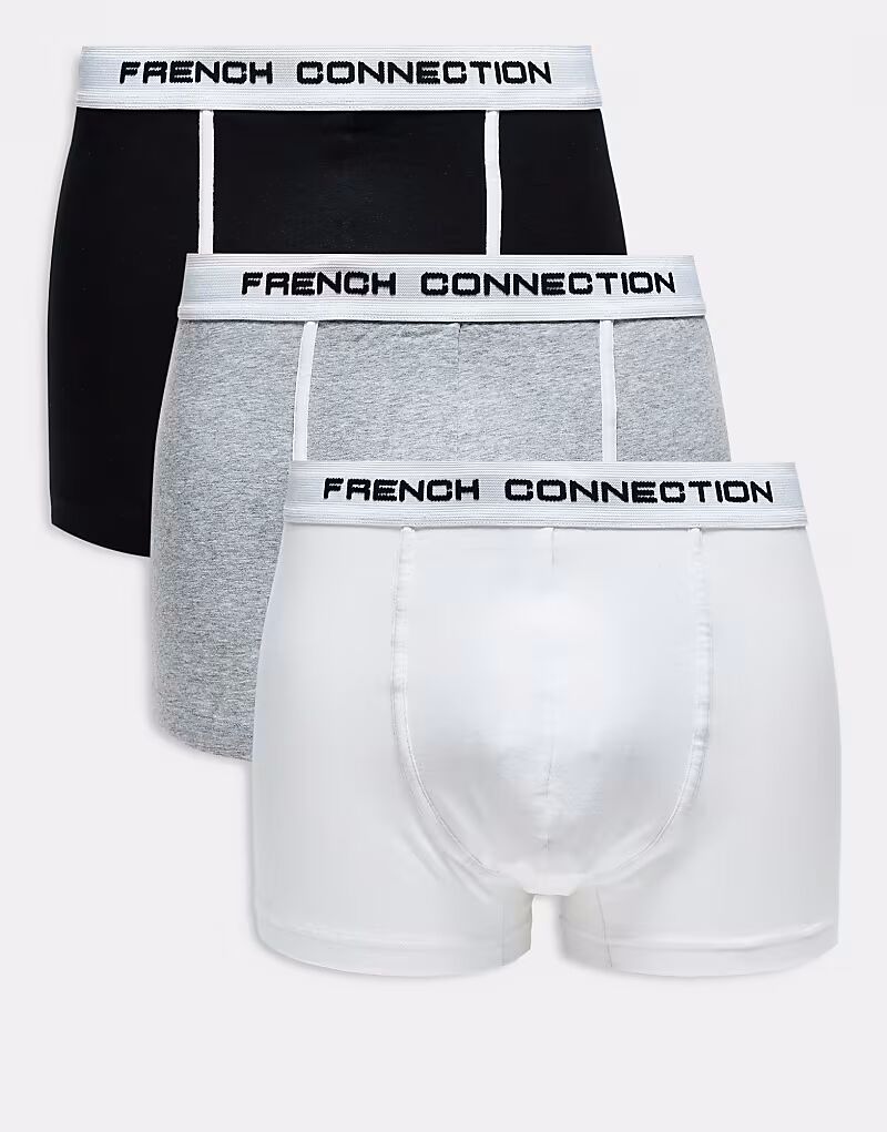 

French Connection 3 пары трусов-боксеров черного, серого и белого цвета French Connection Mens