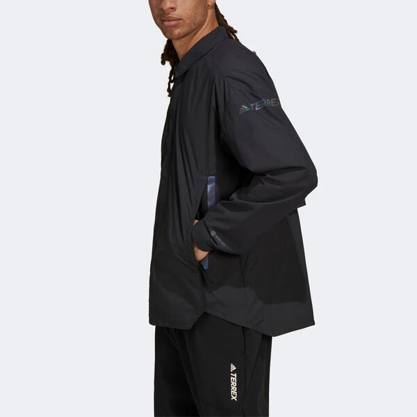 Куртка Men's adidas Terrex C Myshelter W.r Colorful Logo Stripe Printing Lapel Jacket Black, мультиколор — фото 4