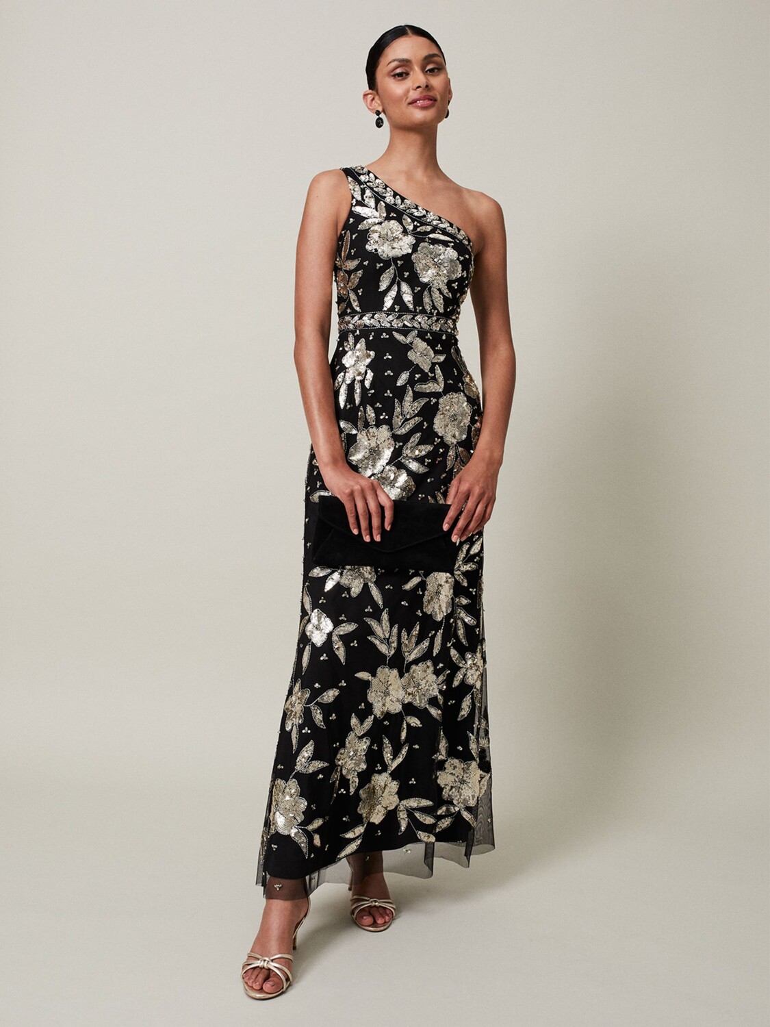 

Phase Eight Collection 8 Serafina Платье макси с цветочным принтом и пайетками, черный/золотой