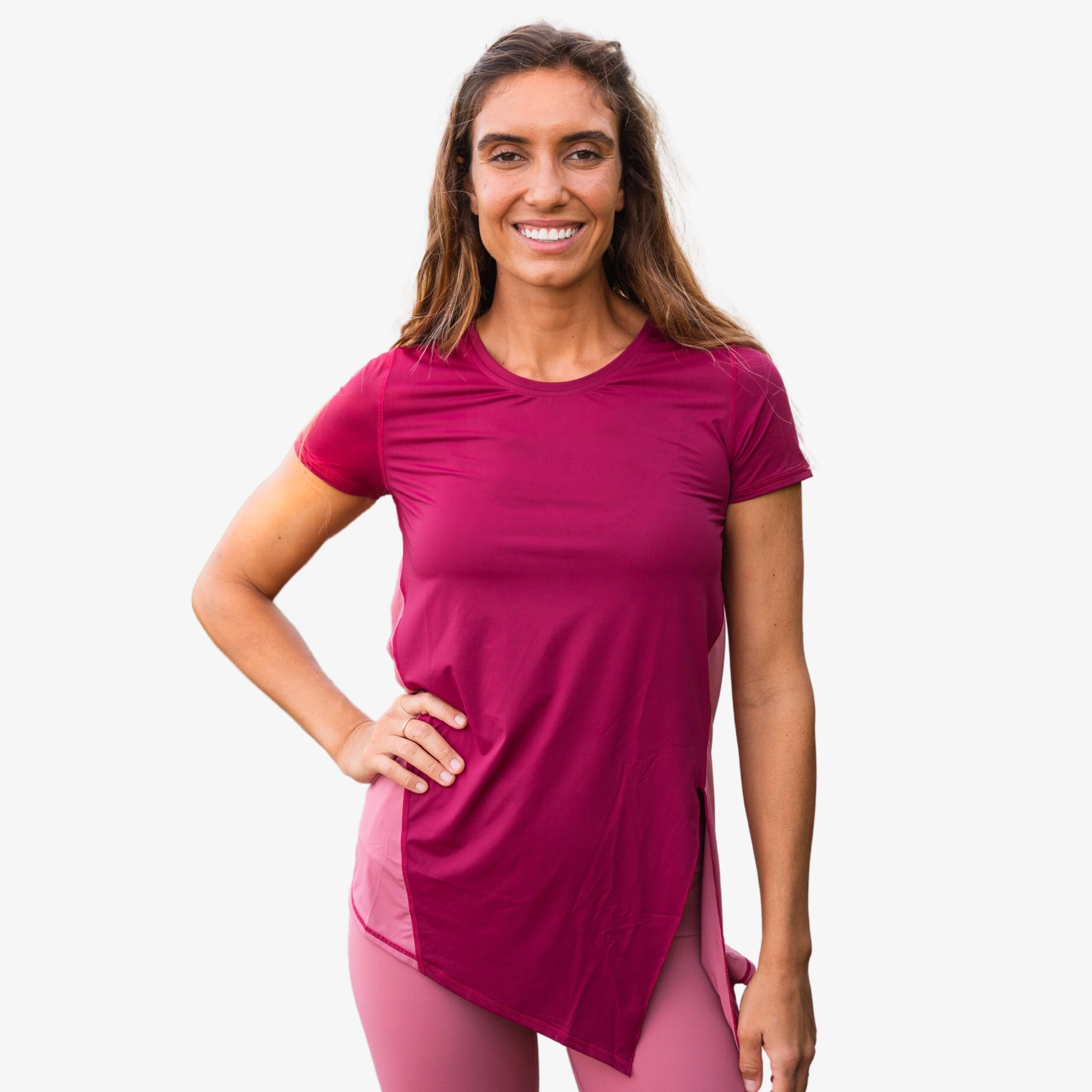 

Женская футболка с завязками и боковым разрезом Calypsa, цвет cranberry/antique pink