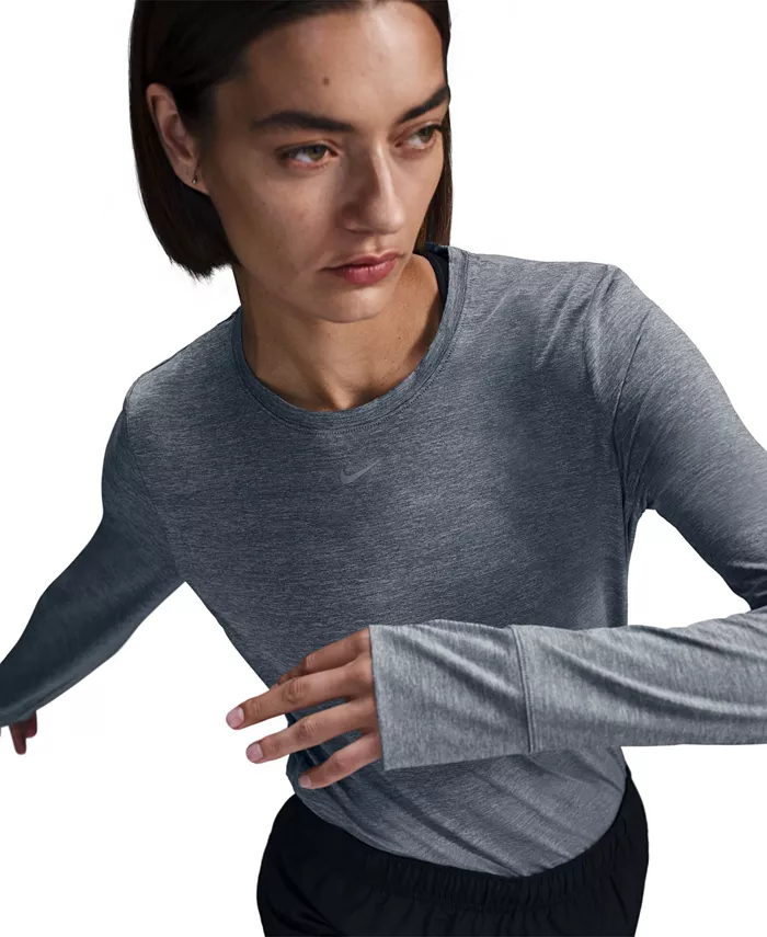 Женский топ One Classic Dri-FIT с длинными рукавами Nike, серый — фото 3