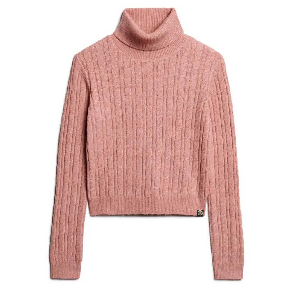 

Свитер Superdry Fitted Cable high neck, розовый