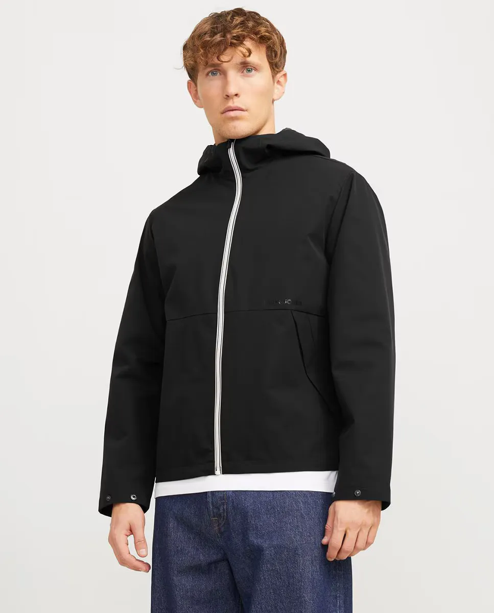 

Мужская легкая куртка с капюшоном и застежкой-молнией Jack & Jones, чёрный