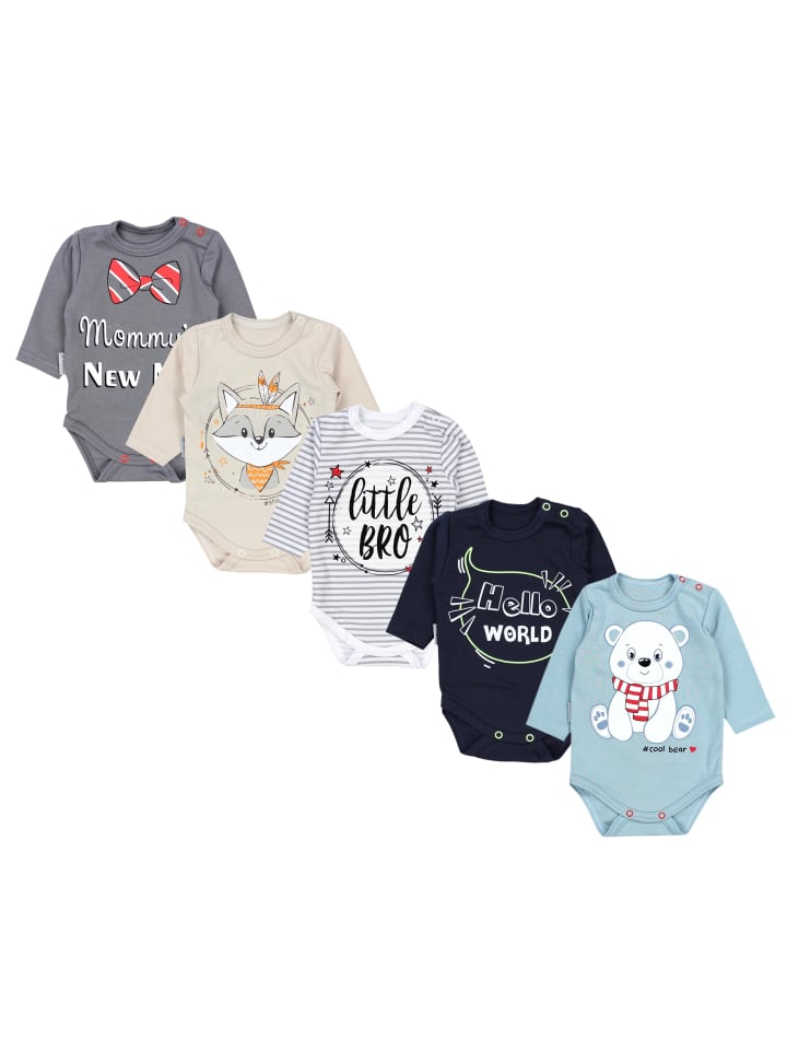 

TupTam Универсальный боди с длинными рукавами и принтом в виде надписи, комплект из 5 штук, бежево-серый цвет