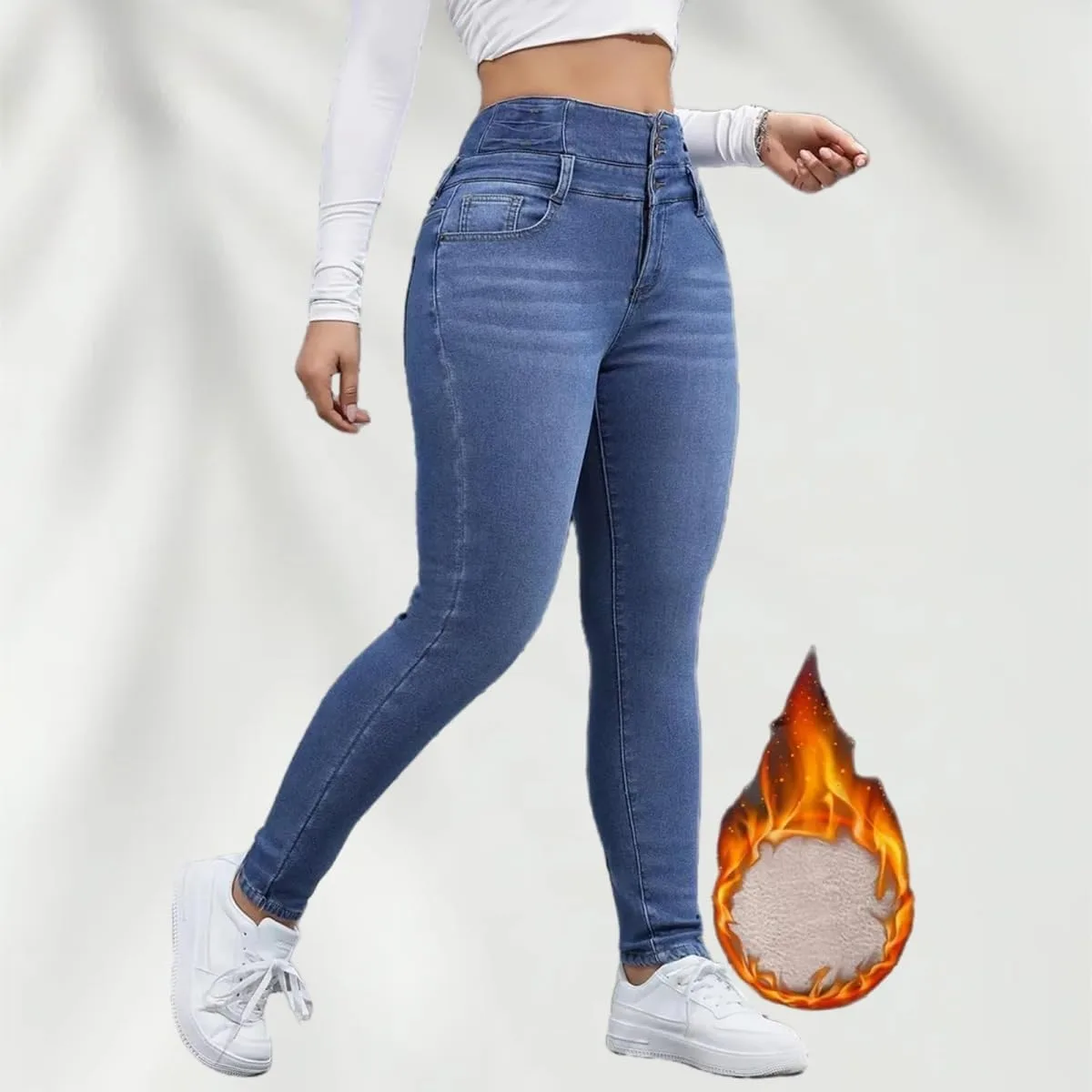 Женские утепленные джинсы с флисом, термо High Waisted Skinny — фото 3
