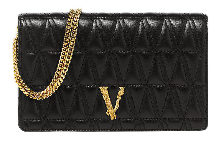 

Virtus Lambskin One Shoulder Crossbody Clutches Women's Black VERSACE