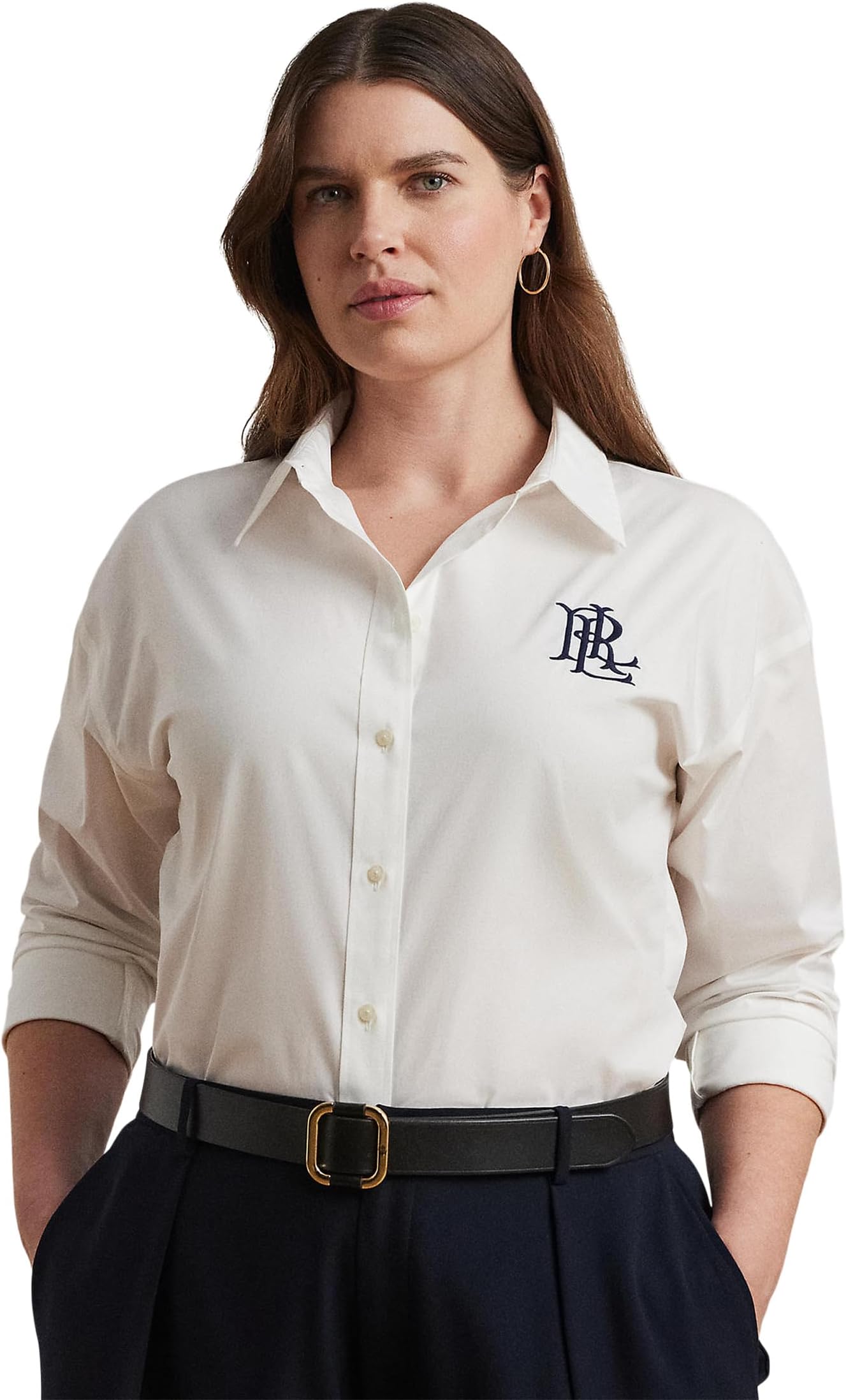 

Рубашка Lauren Ralph Lauren Plus Size Kotta Long Sleeve Button Front Shirt, белый