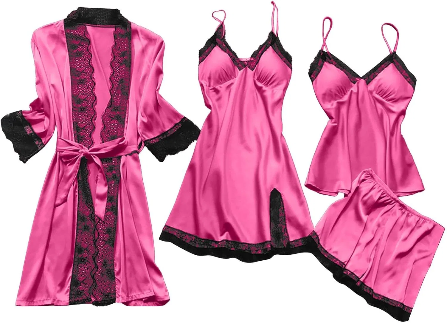 Комплект пижамы, атласный, Hot Pink