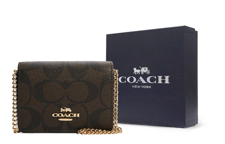 

COACH Кожаная цепь с холщовым кошельком на цепочке