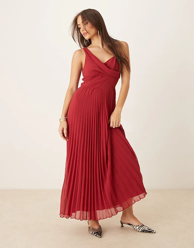 

Платье миди ASOS DESIGN с драпированным лифом и плиссировкой красного цвета