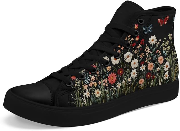 

Женские высокие кеды из холщовой ткани AWSOLE с принтом грибов и цветов, мужские кроссовки на шнуровке с плоской подошвой, стильная обувь для пар, черный/красный/зеленый/бежевый