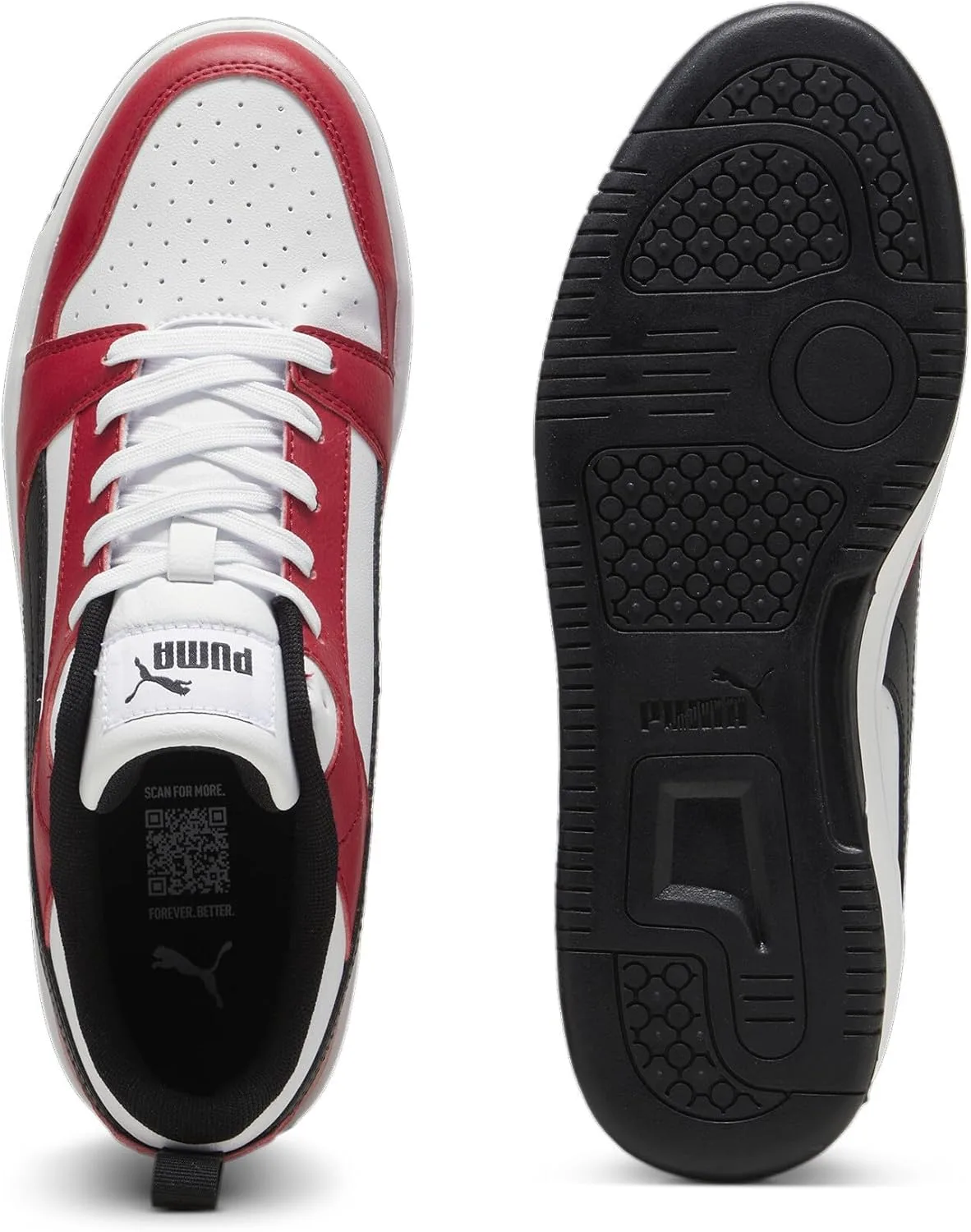 Кроссовки PUMA Unisex Rebound V6 Low, белый/черный/красный — фото 4