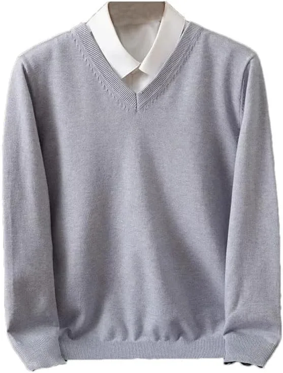 

Мужской вязаный свитер с длинным рукавом, V-образным вырезом, тонкий свободный пуловер