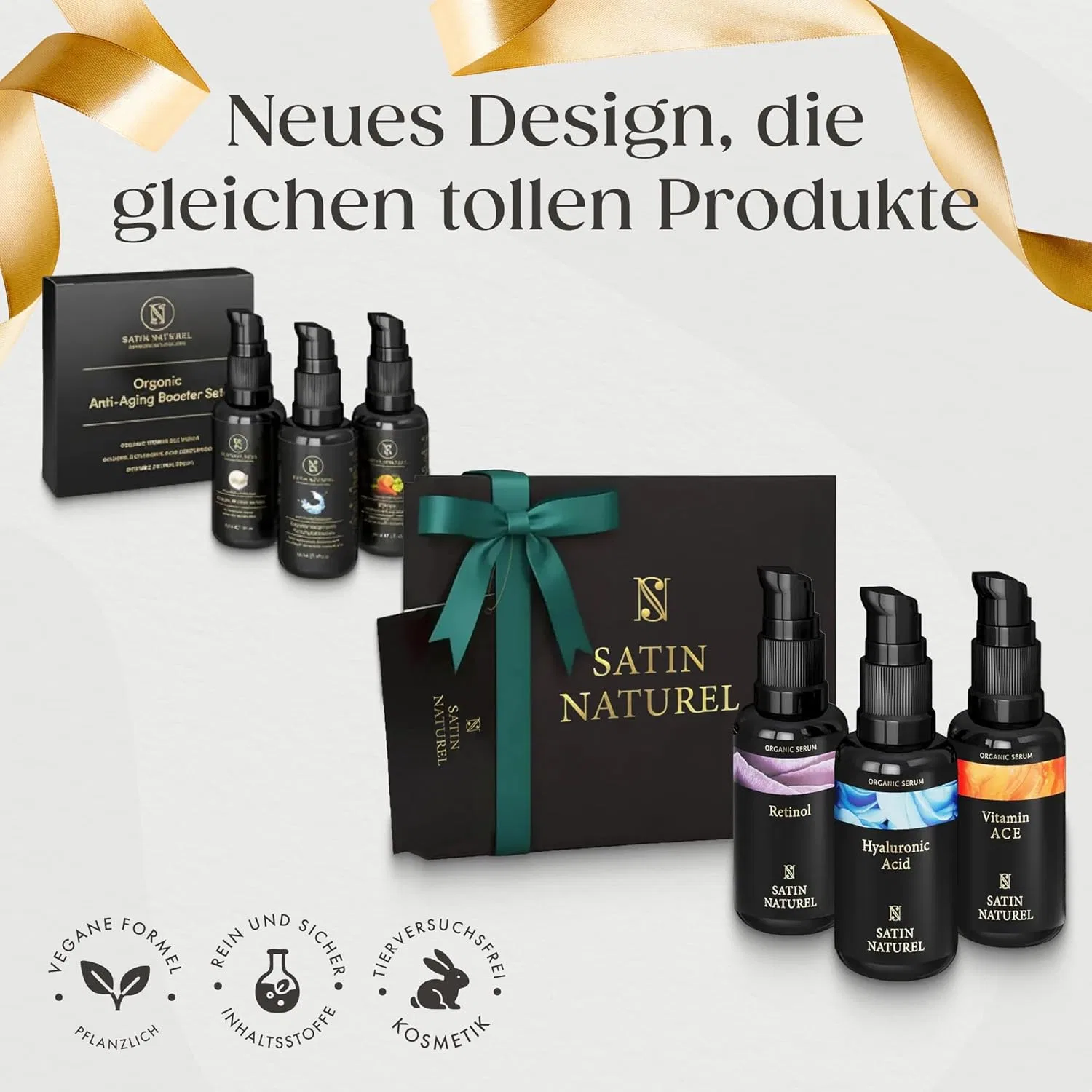 Набор сывороток для лица «Luxury Gifts» от Satin Naturel Satin Naturel, 3 X 30 Ml Luxurious Serum Set With Retinol, Hyaluronic And Vitamin C — фото 2