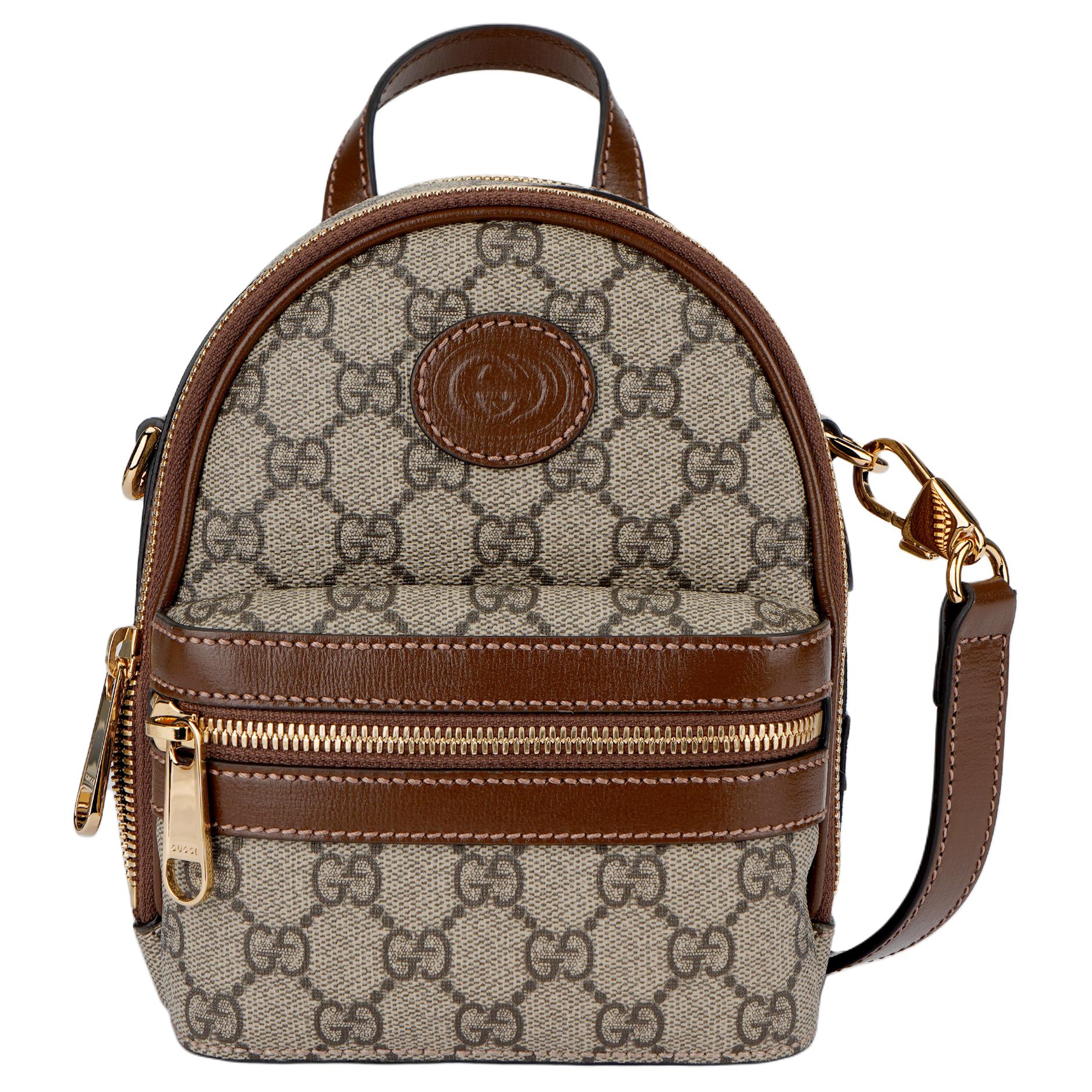

GUCCI Мужской рюкзак из парусины с кожей, бежевый/коричневый