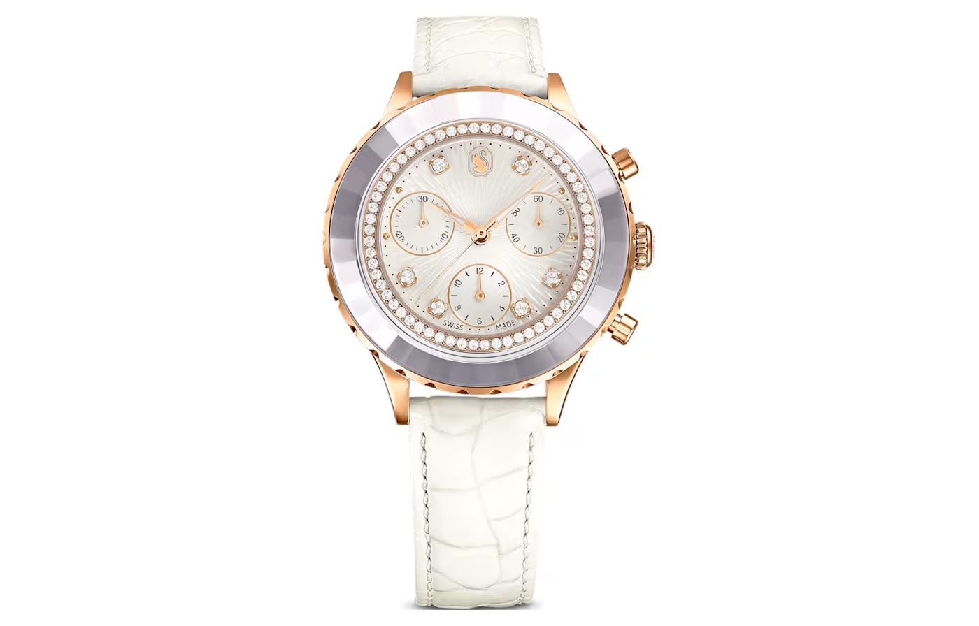 

Swarovski Наручные часы Octea Chrono Collection с кварцевым механизмом, ремешком из телячьей кожи, 37 мм, белый циферблат, унисекс, 5671150