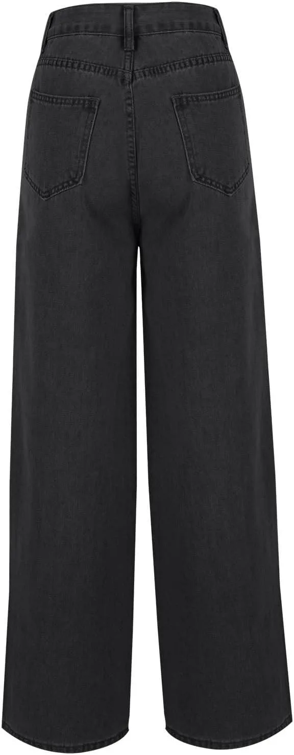 Джинсы для женщин Stretch Mid Waisted Denim Pants Y2k Paper Bag Wide Leg — фото 4