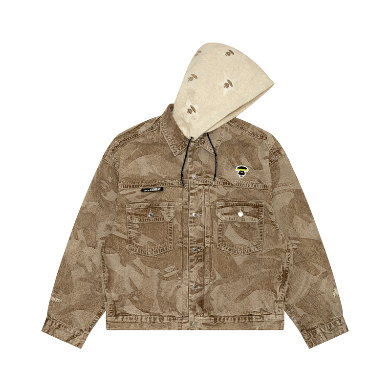 

Многослойная джинсовая куртка Aape, коричневая BGX, Коричневый, Многослойная джинсовая куртка Aape, коричневая BGX