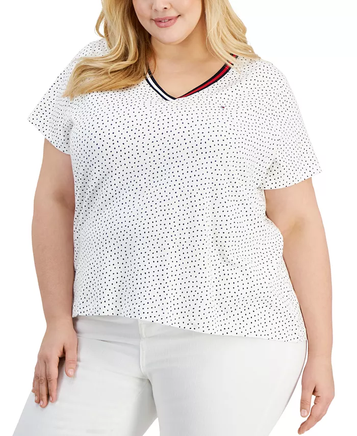 

Топ с V-образным вырезом и гороховым принтом Plus Size Tommy Hilfiger, мультиколор