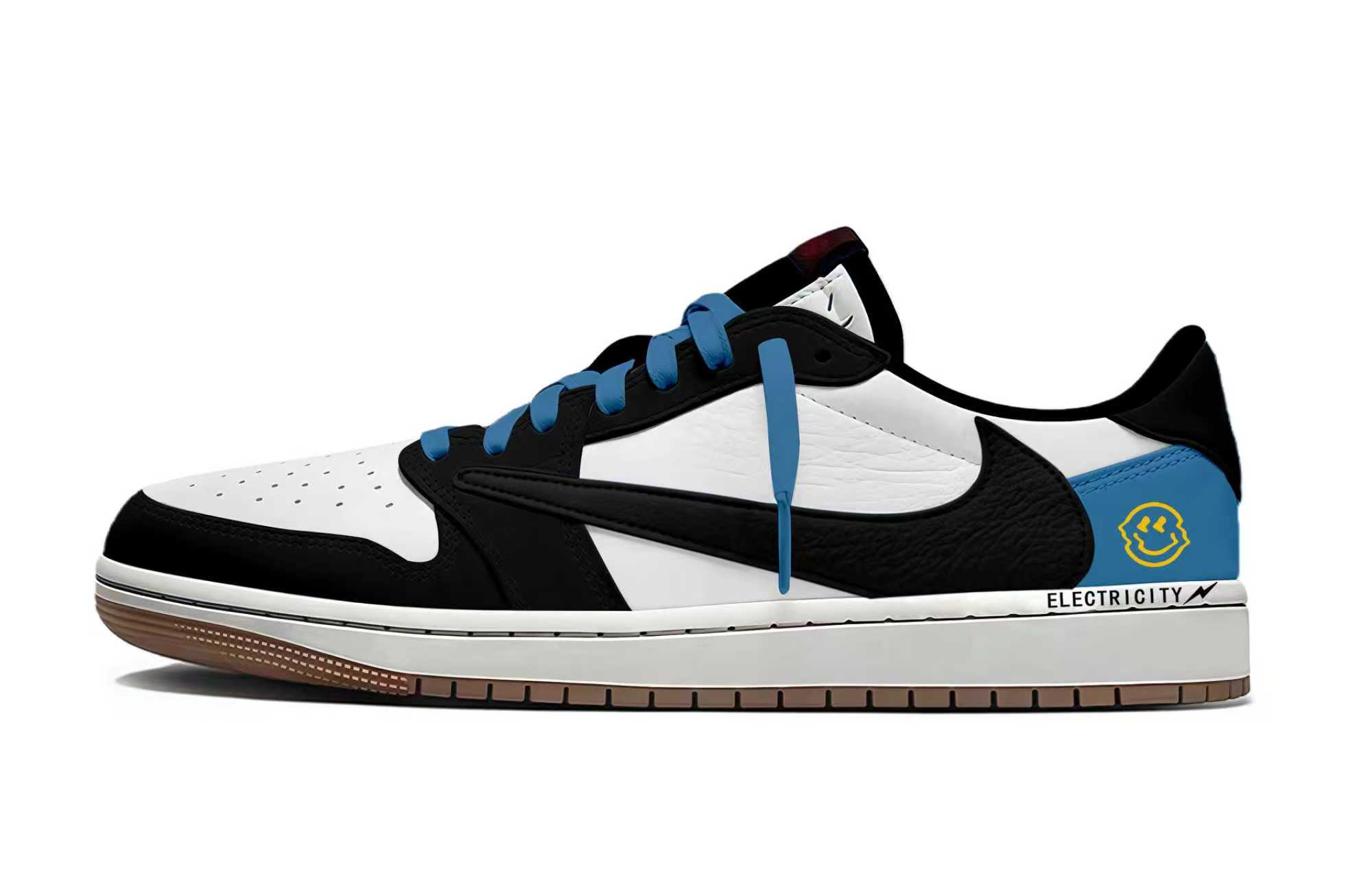 Кроссовки Travis Scott x Air 1 Lightning Travis Scott X AJ1 Low Jordan, черный белый синий — фото 3